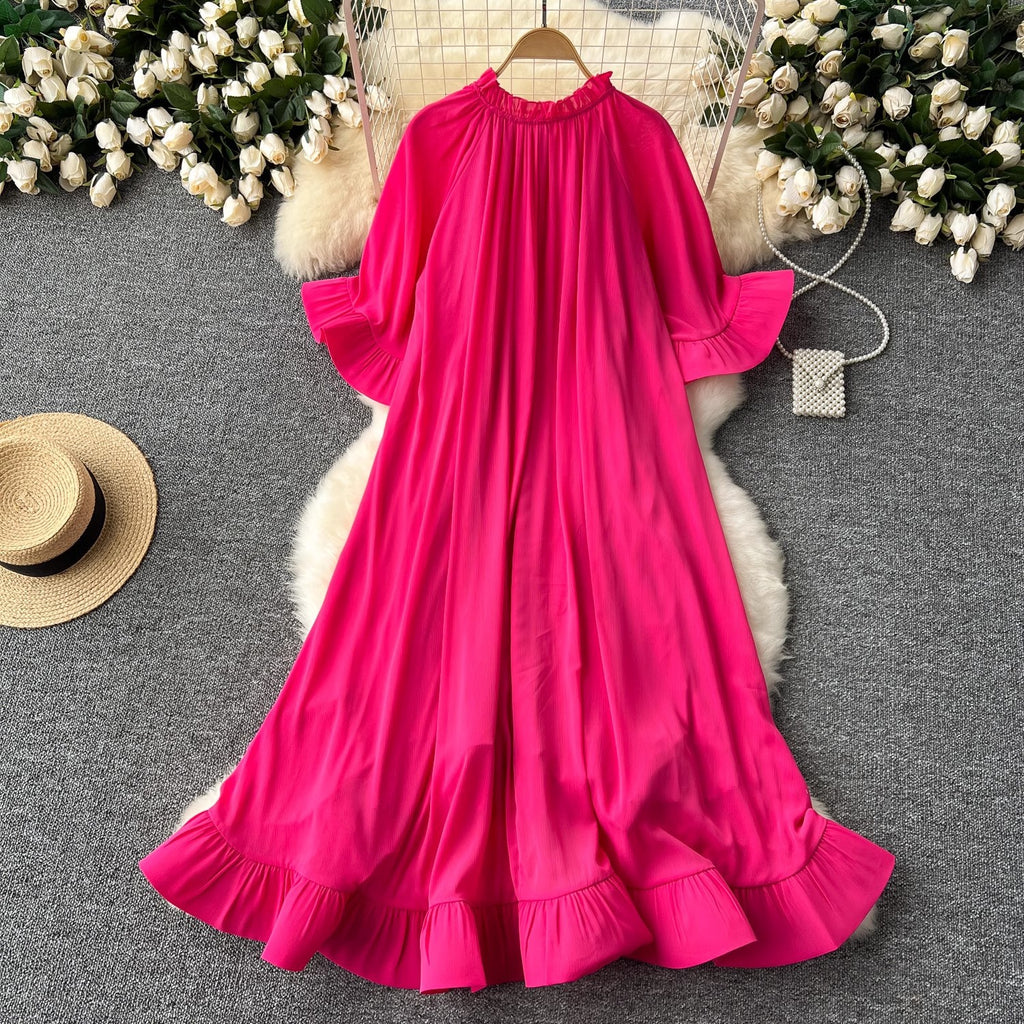 Elegant Bell Sleeves Loose Midi Dress