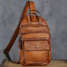 Load image into Gallery viewer, Brown Retro Leather Sling Bag Crossbody Shoulder Backpack
