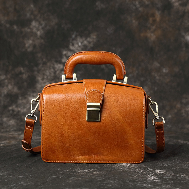 Small Leather Bag Doctor Bag Handbag Purse for Women