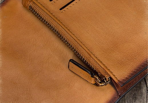 Leather Trifold Wallet with Coin Pocket and Card Holder for Women