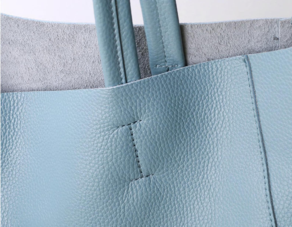 Sky Blue Leather Tote Bag Large Capacity Handbag