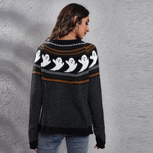 Load image into Gallery viewer, Ribbed Round Neck Ghost Long Sleeve Pullover Sweater
