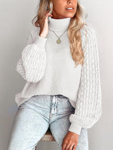 Load image into Gallery viewer, Trendy Chunky Warm Turtleneck Cable Knit Lantern Sleeve Pullover Sweater
