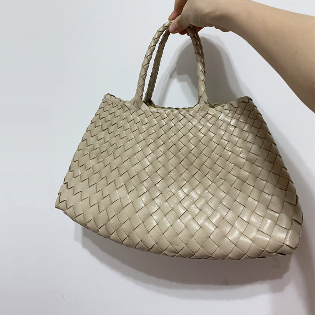 Retro Handmade Woven Leather Handbag Tote Purse