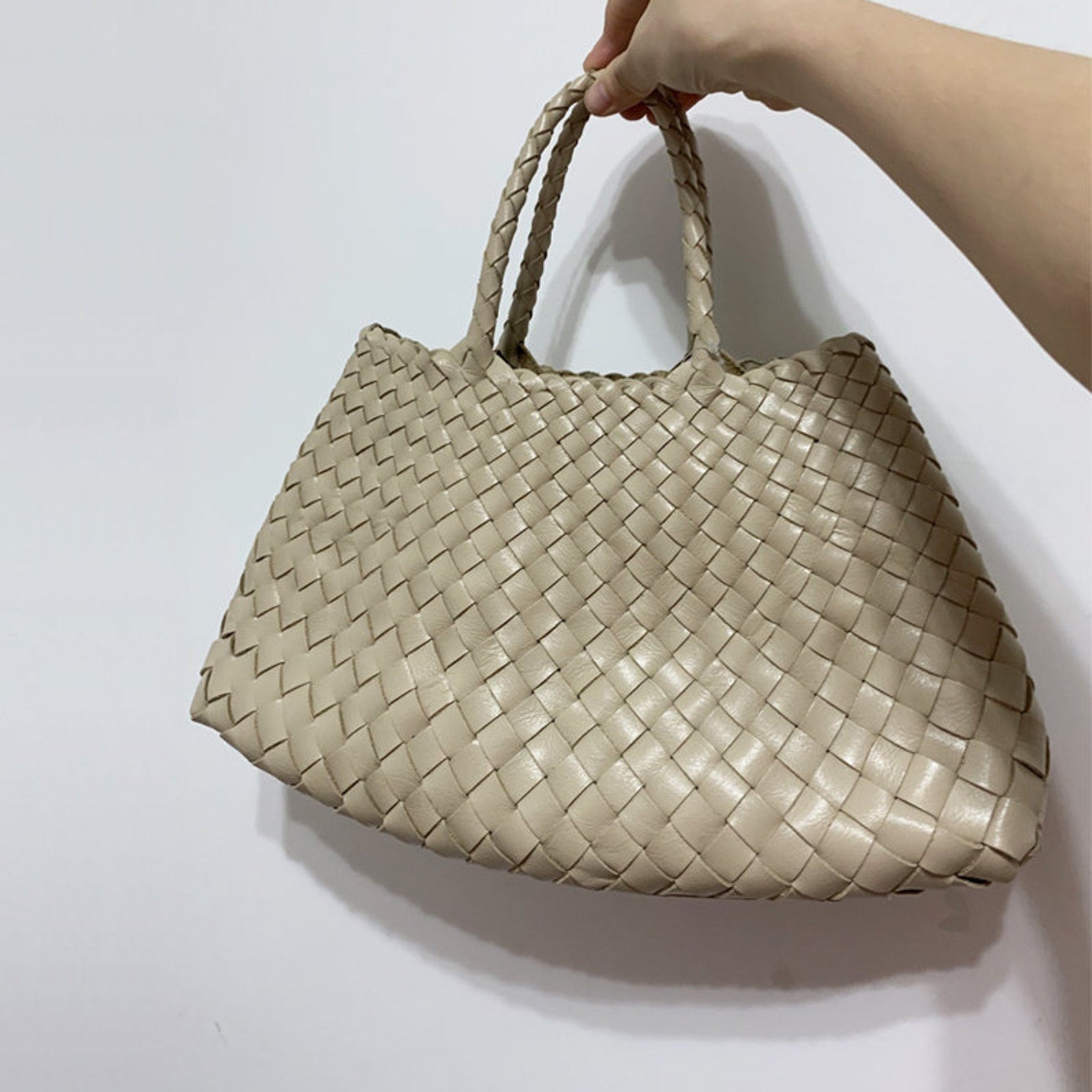 Retro Handmade Woven Leather Handbag Tote Purse