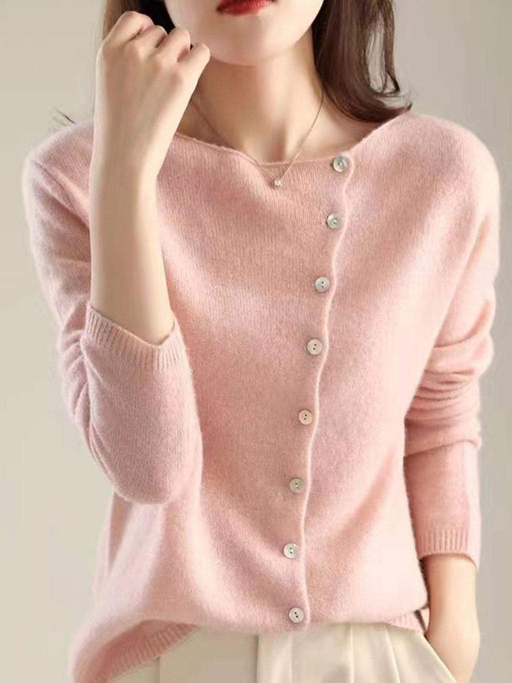 Classic Buttons Down Crew Neck Knitted Cardigan