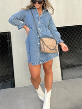 Load image into Gallery viewer, Button Down Long Sleeve Denim Mini dress
