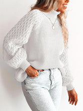 Load image into Gallery viewer, Trendy Chunky Warm Turtleneck Cable Knit Lantern Sleeve Pullover Sweater
