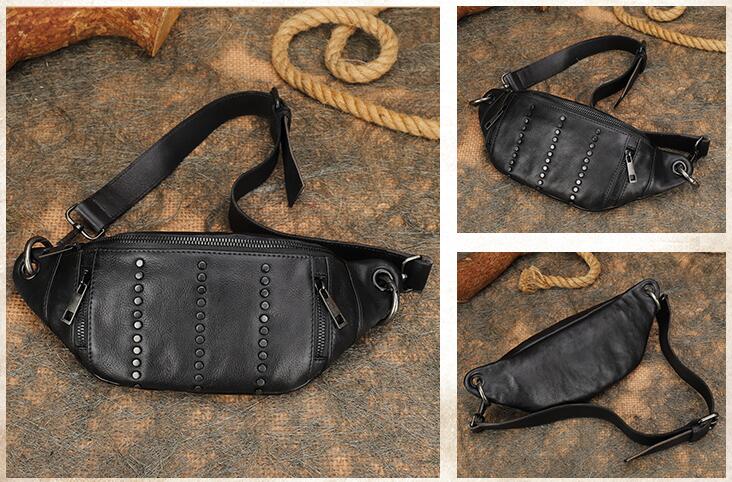 Rivet Leather Sling Bag Crossbody Chest Shoulder Bag