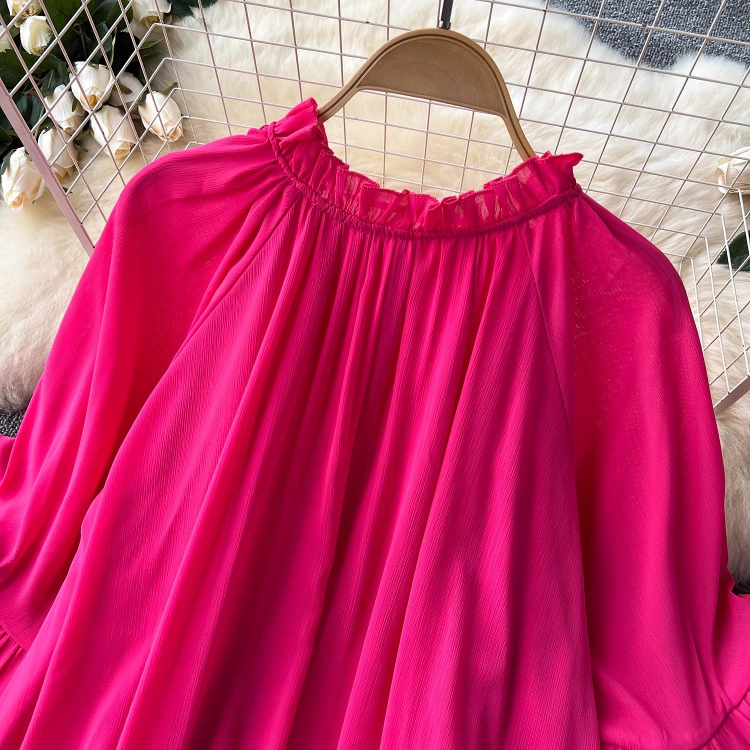 Elegant Bell Sleeves Loose Midi Dress