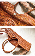 Load image into Gallery viewer, Handmade Woven Leather Basket Bag Handbag Tote Purse
