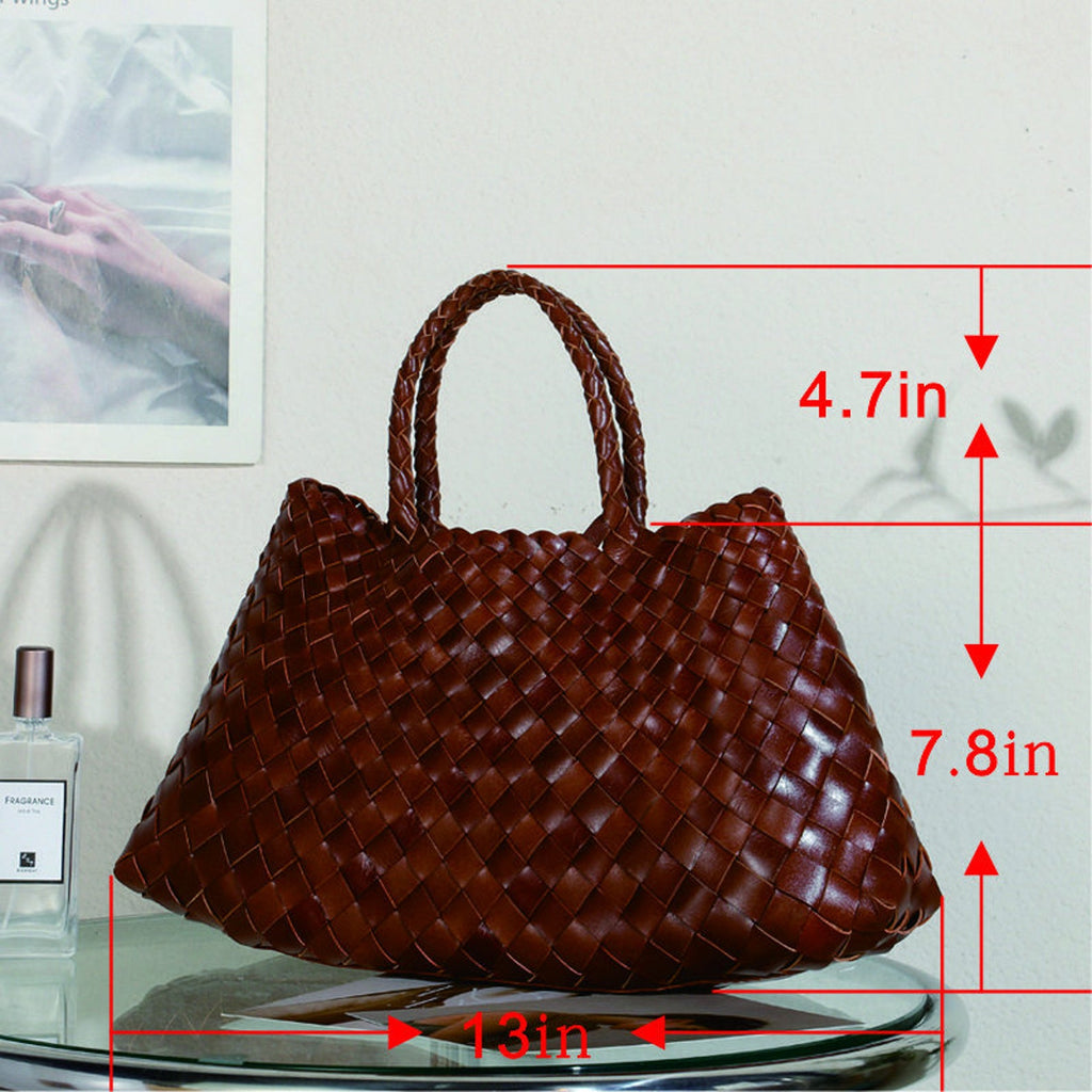 Retro Handmade Woven Leather Handbag Tote Purse