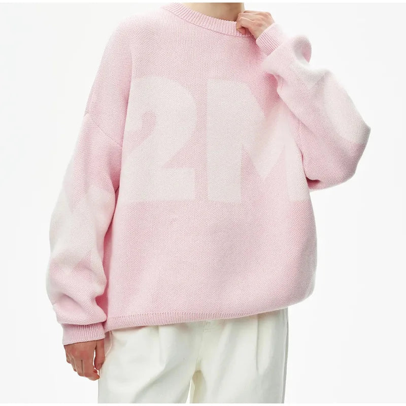 Print Knitted Pullover Long Sleeves Loose Sweater