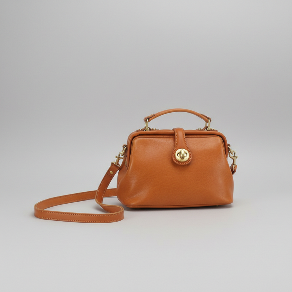 Brown Retro Handmade Small Doctor Bag Handbag Shoulder Crossbody bag for Women