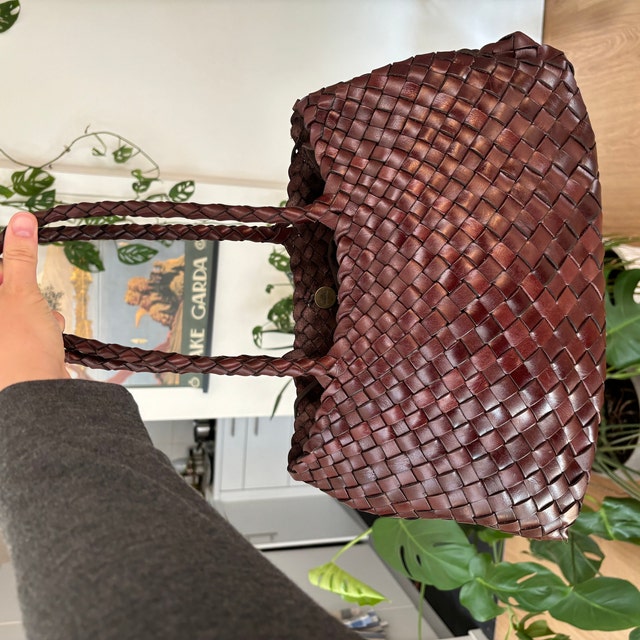 Retro Handmade Woven Leather Handbag Tote Purse