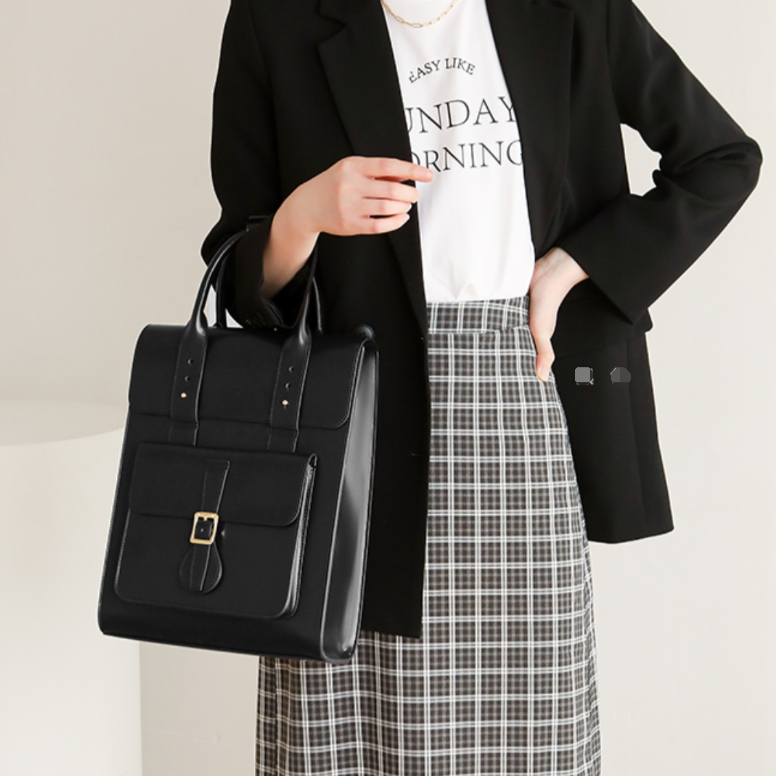 Black Large Laptop Briefcase Leather Backpack