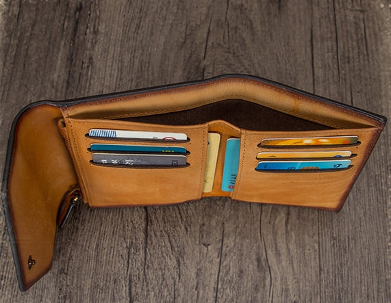 Leather Trifold Wallet with Coin Pocket and Card Holder for Women