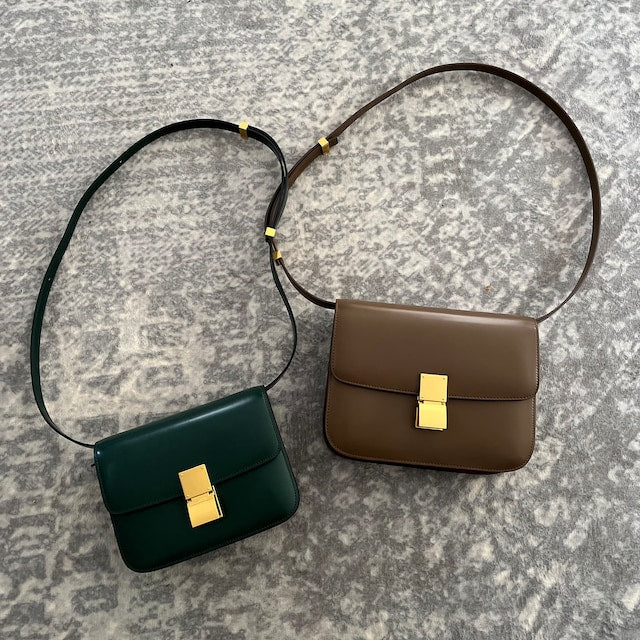 Genuine Leather Minimal Box Crossbody Bag Women Handbag