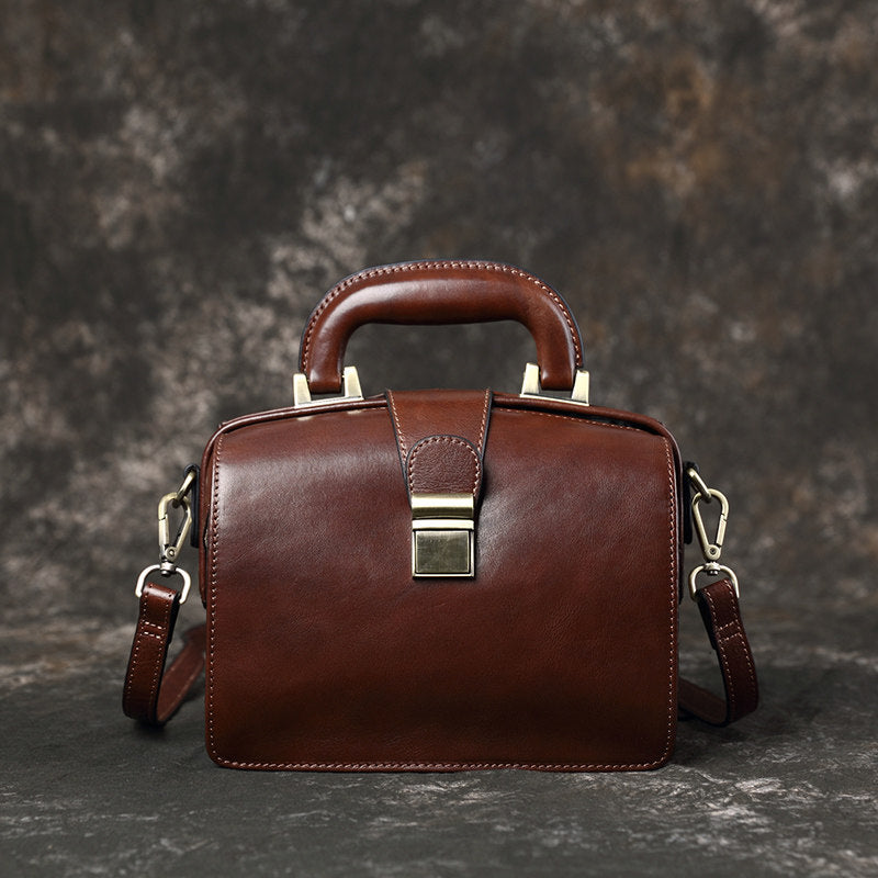 Small Leather Bag Doctor Bag Handbag Purse for Women