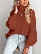 Load image into Gallery viewer, Trendy Chunky Warm Turtleneck Cable Knit Lantern Sleeve Pullover Sweater
