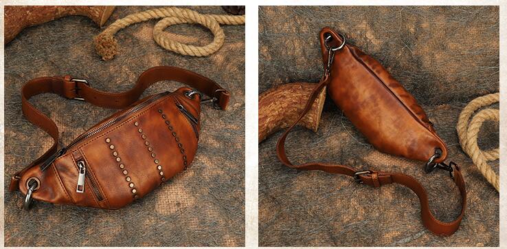 Rivet Leather Sling Bag Crossbody Chest Shoulder Bag