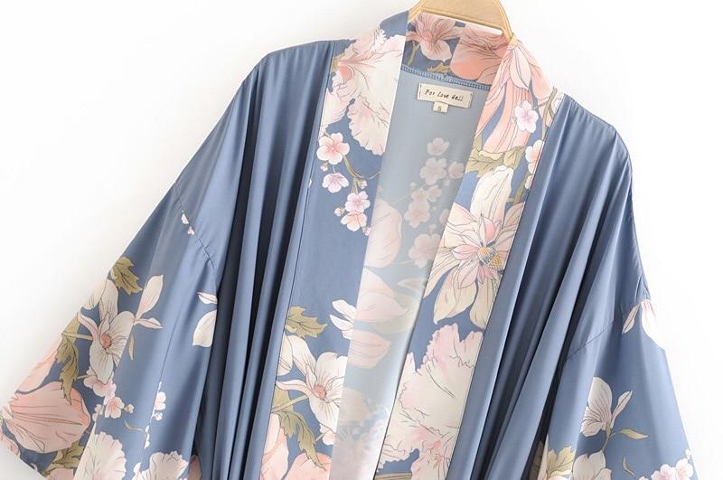Boho Peacok Floral Print Kimono Robe Cover Up