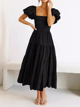 Load image into Gallery viewer, Simple Puff Short Sleeves Tiered Smocked Midi Dress
