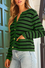 Load image into Gallery viewer, Casual Stripe Buttons Round Neck Cardigan
