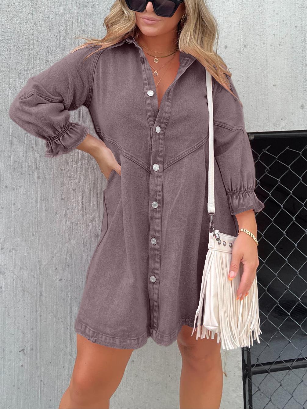 Button Down Long Sleeve Denim Mini dress