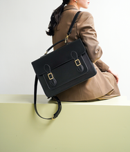 Load image into Gallery viewer, Black Classic Convertible Leather Backpack School Bag Satchel Briefcase Handbag
