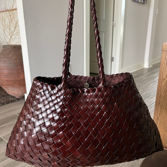 Retro Handmade Woven Leather Handbag Tote Purse