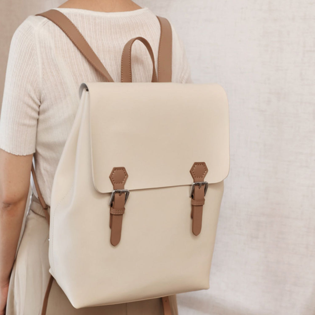 White Simper Large Leather Backpack School Bag