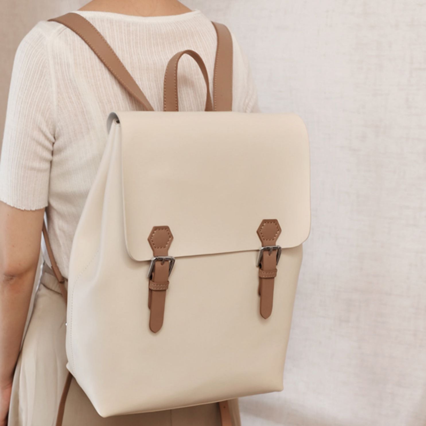 White Simper Large Leather Backpack School Bag