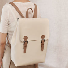 Load image into Gallery viewer, White Simper Large Leather Backpack School Bag
