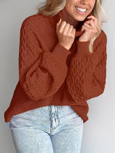 Load image into Gallery viewer, Trendy Chunky Warm Turtleneck Cable Knit Lantern Sleeve Pullover Sweater
