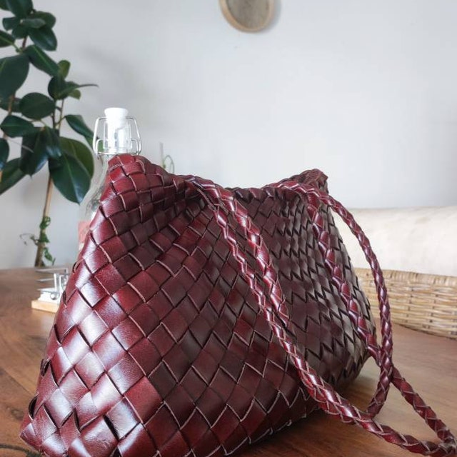 Retro Handmade Woven Leather Handbag Tote Purse