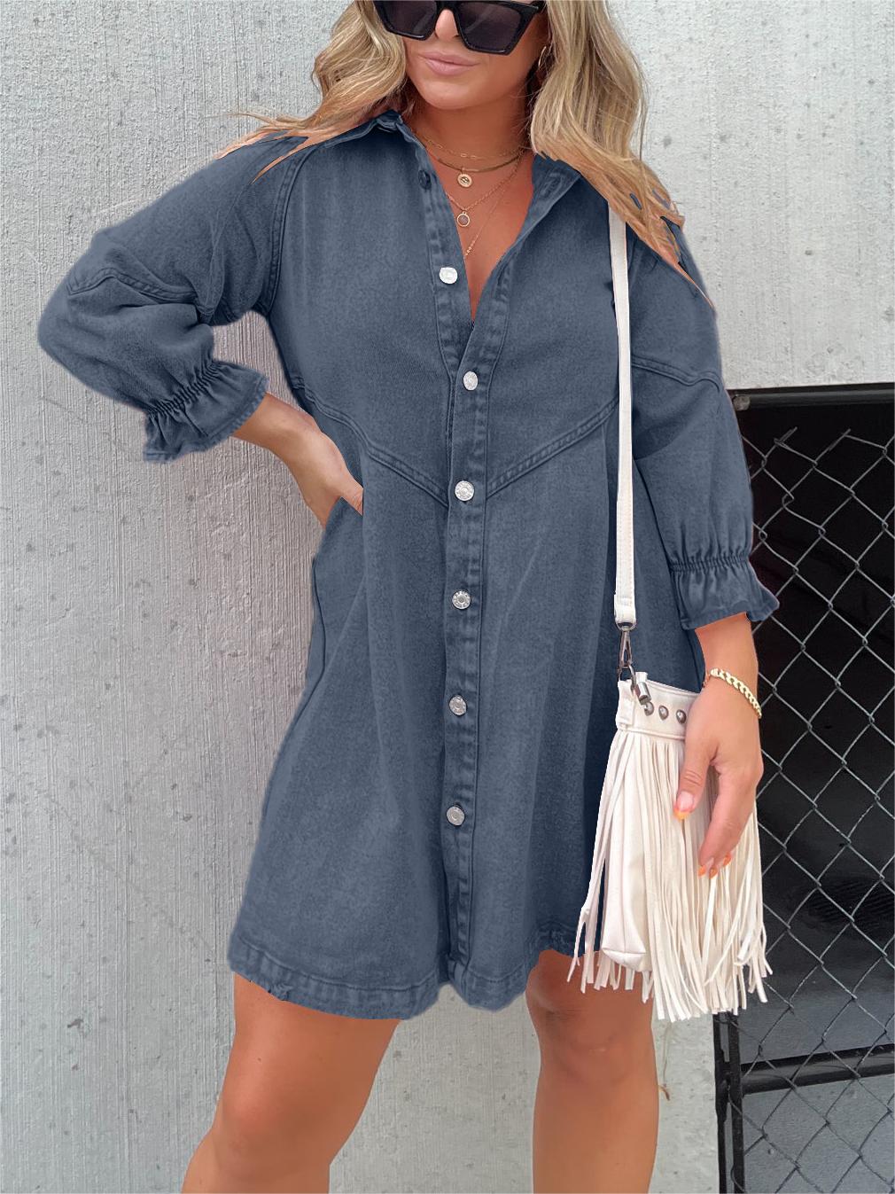 Button Down Long Sleeve Denim Mini dress