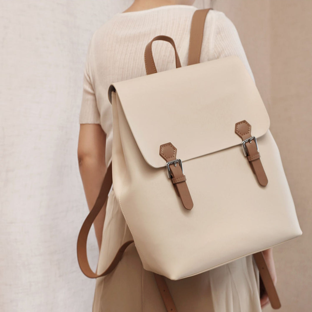 White Simper Large Leather Backpack School Bag