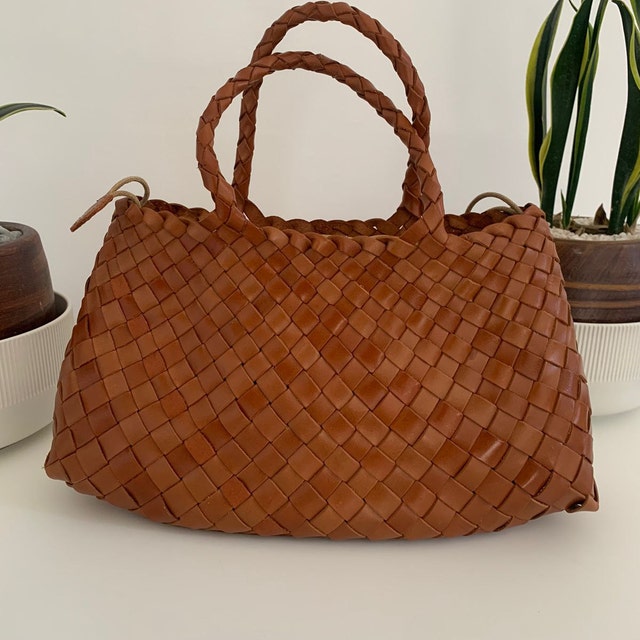 Retro Handmade Woven Leather Handbag Tote Purse