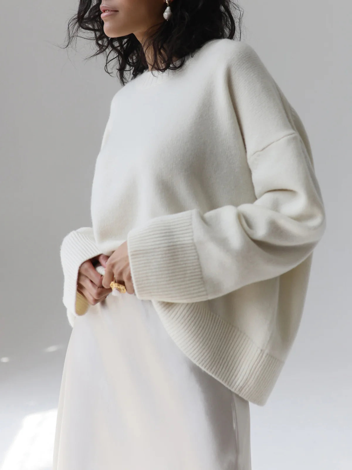 Crew Neck Ribbed Knit Oversized Pullover Sweater