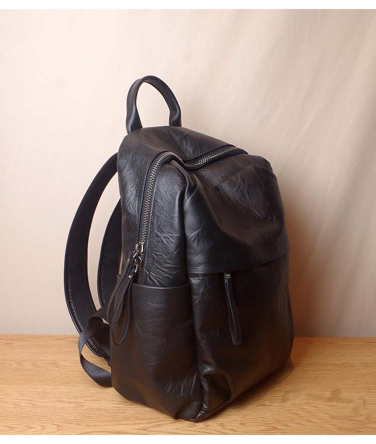 Simple Large Black Leather Backpack Bag