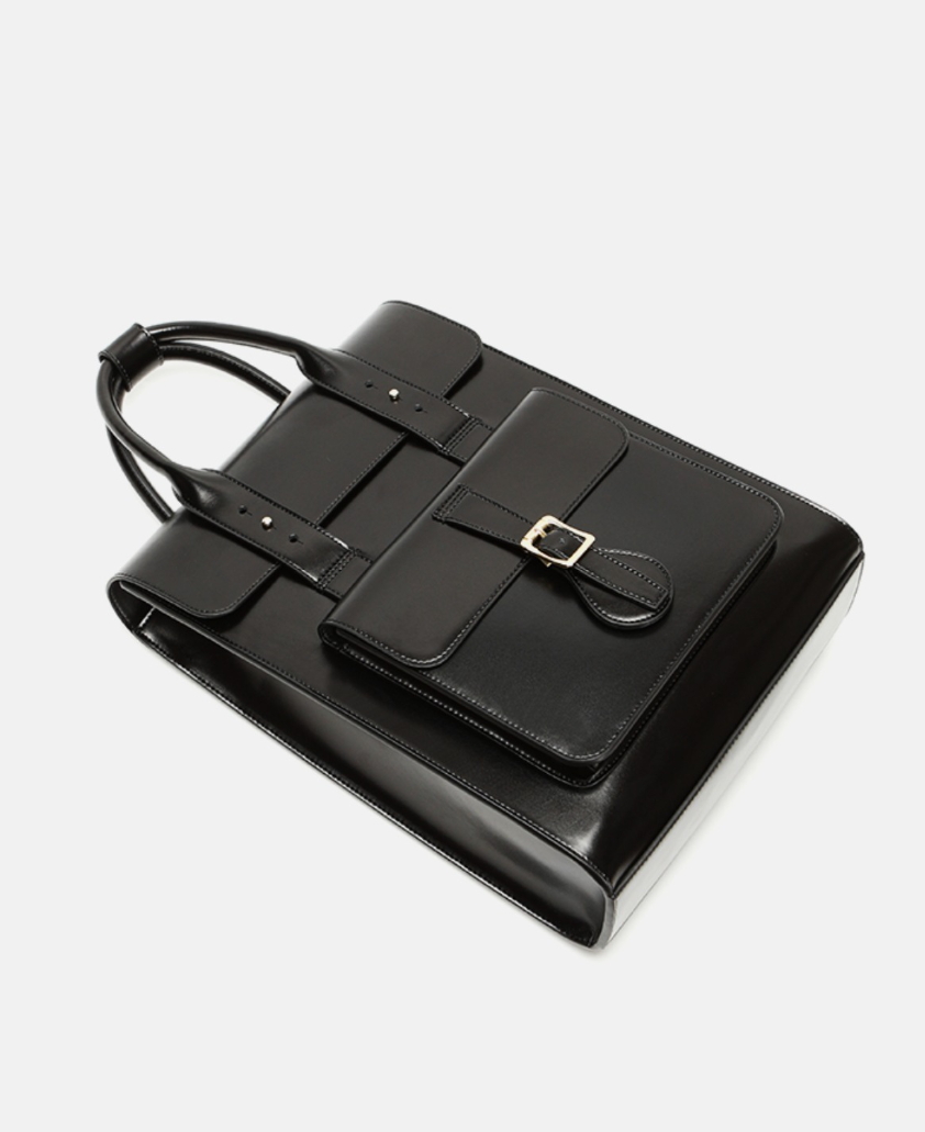 Black Large Laptop Briefcase Leather Backpack