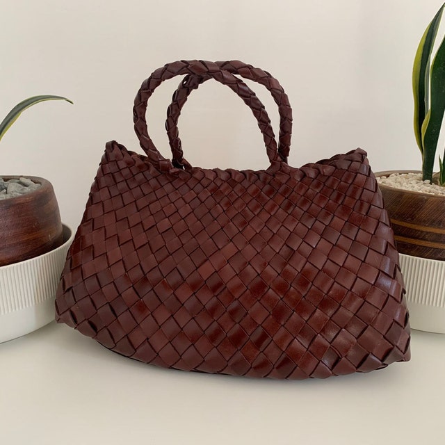 Retro Handmade Woven Leather Handbag Tote Purse