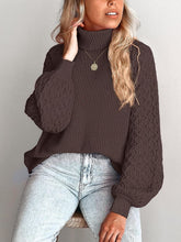 Load image into Gallery viewer, Trendy Chunky Warm Turtleneck Cable Knit Lantern Sleeve Pullover Sweater
