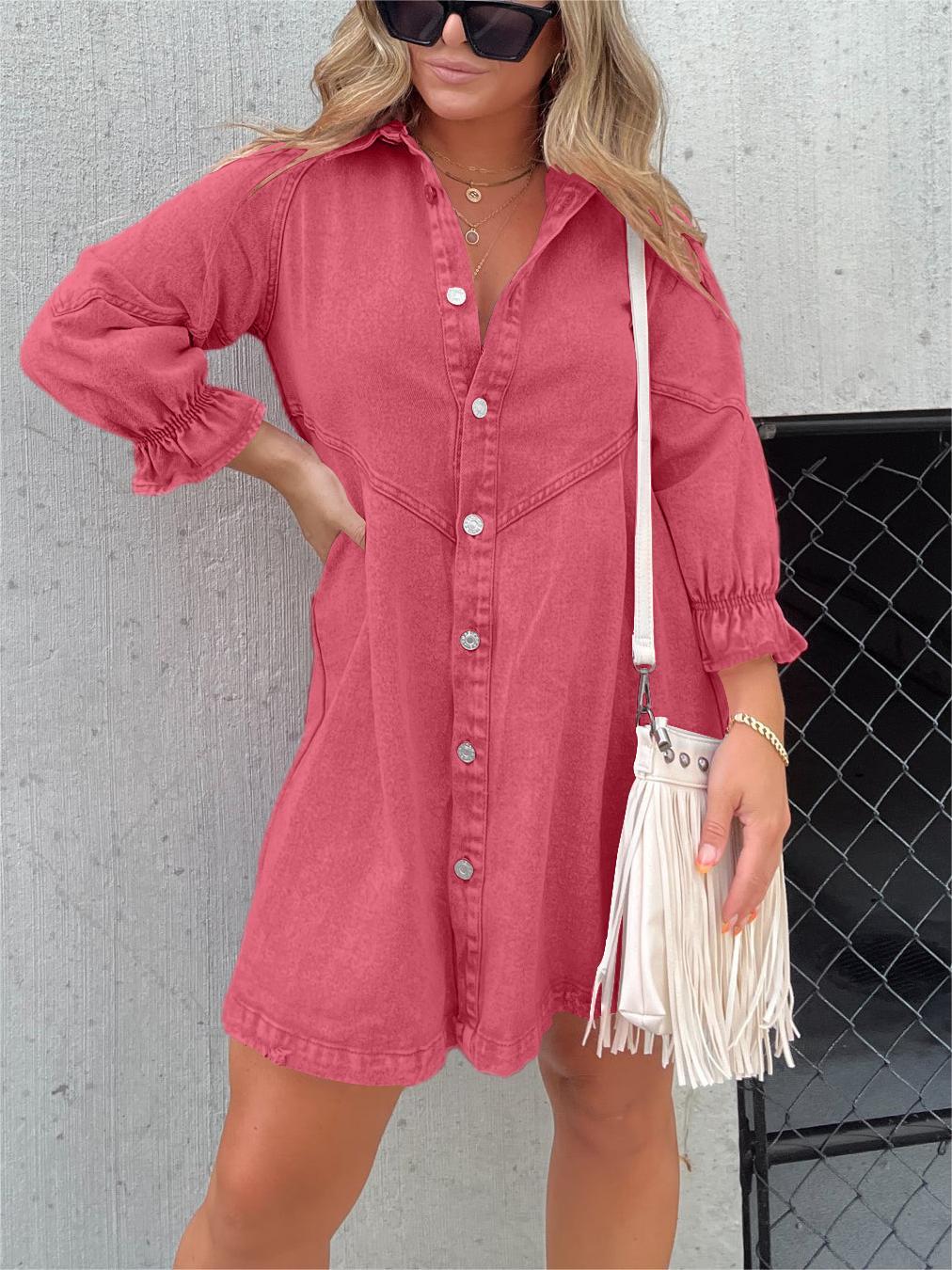 Button Down Long Sleeve Denim Mini dress