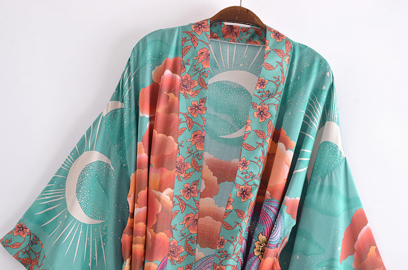 Boho Moon Light Kimono Robe Beach Cover up