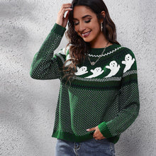 Load image into Gallery viewer, Ribbed Round Neck Ghost Long Sleeve Pullover Sweater
