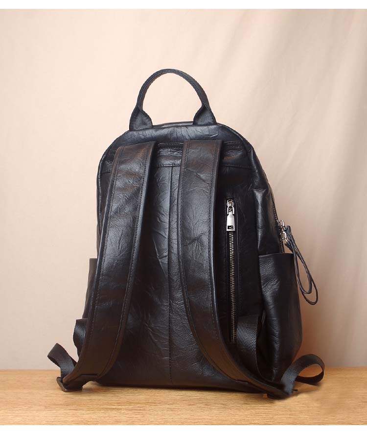 Simple Large Black Leather Backpack Bag