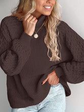 Load image into Gallery viewer, Trendy Chunky Warm Turtleneck Cable Knit Lantern Sleeve Pullover Sweater
