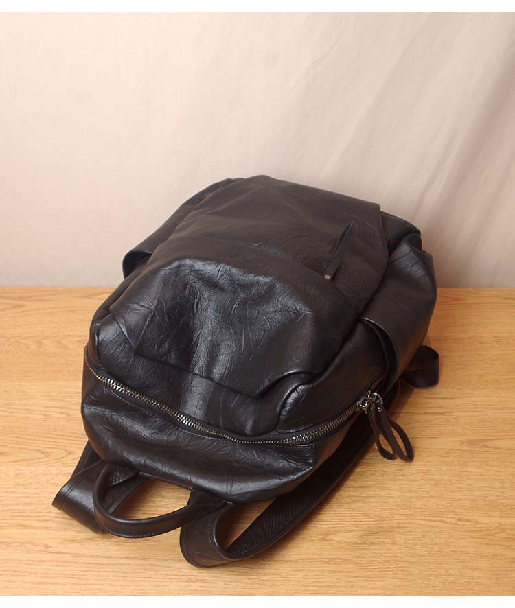 Simple Large Black Leather Backpack Bag